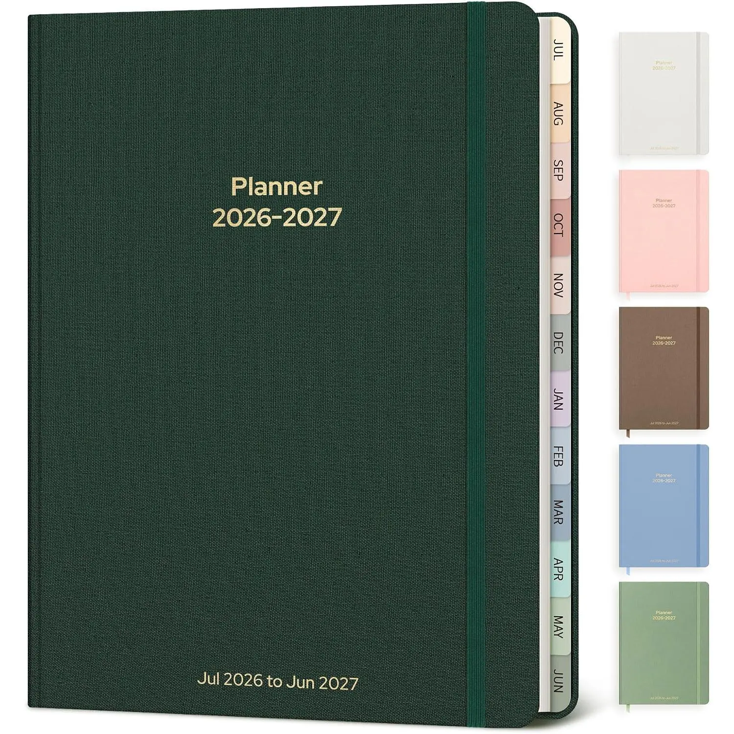 Planner 2026-2027 Monthly and Weekly Academic Planner July 2026 - June 2027, Linen Hardcover Agenda 2026-2027 Calendar Daily Planner for Student Teacher with Monthly Tabs, 6" x 8.3", Dark Green