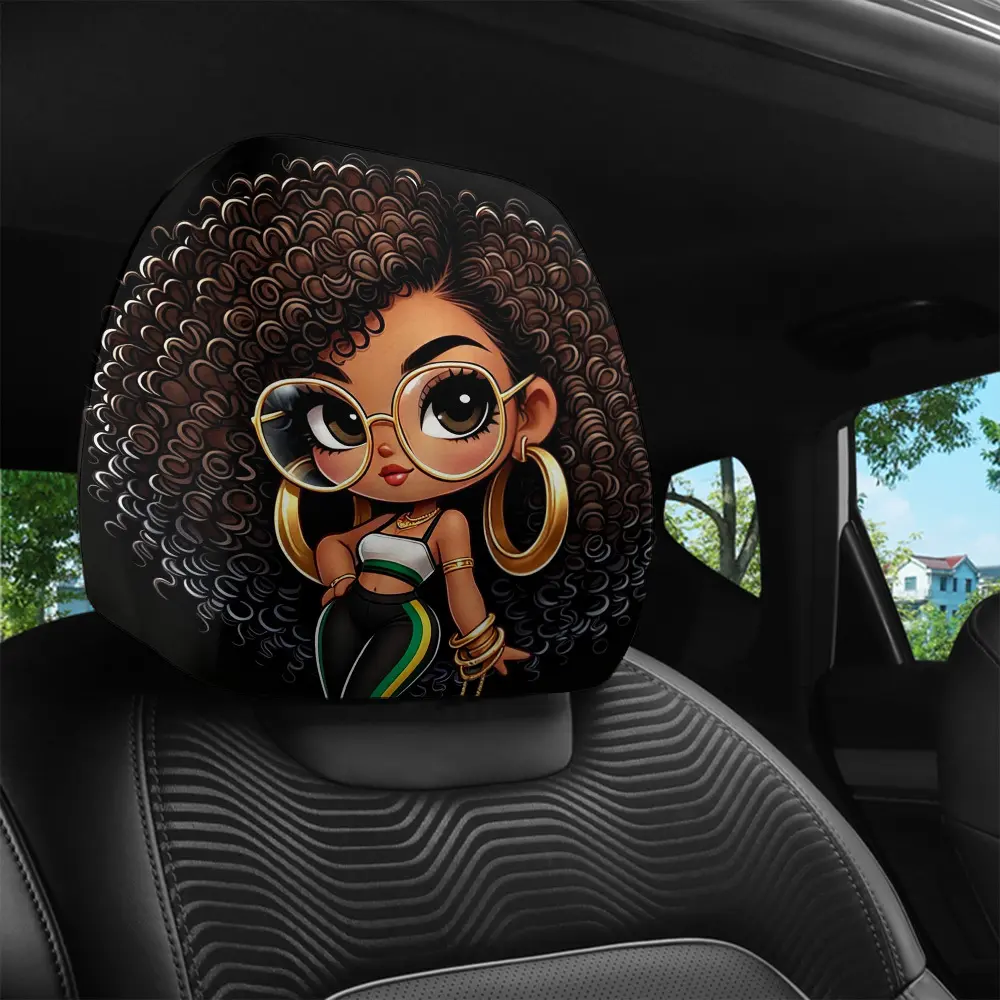 1pc African-Themed Curly Girl Car Headrest Cover with Braids & Headwrap - Fit Suitable for Family Road Trips, Washable Headrest for, &, Easy Install for Car Interior Decoration