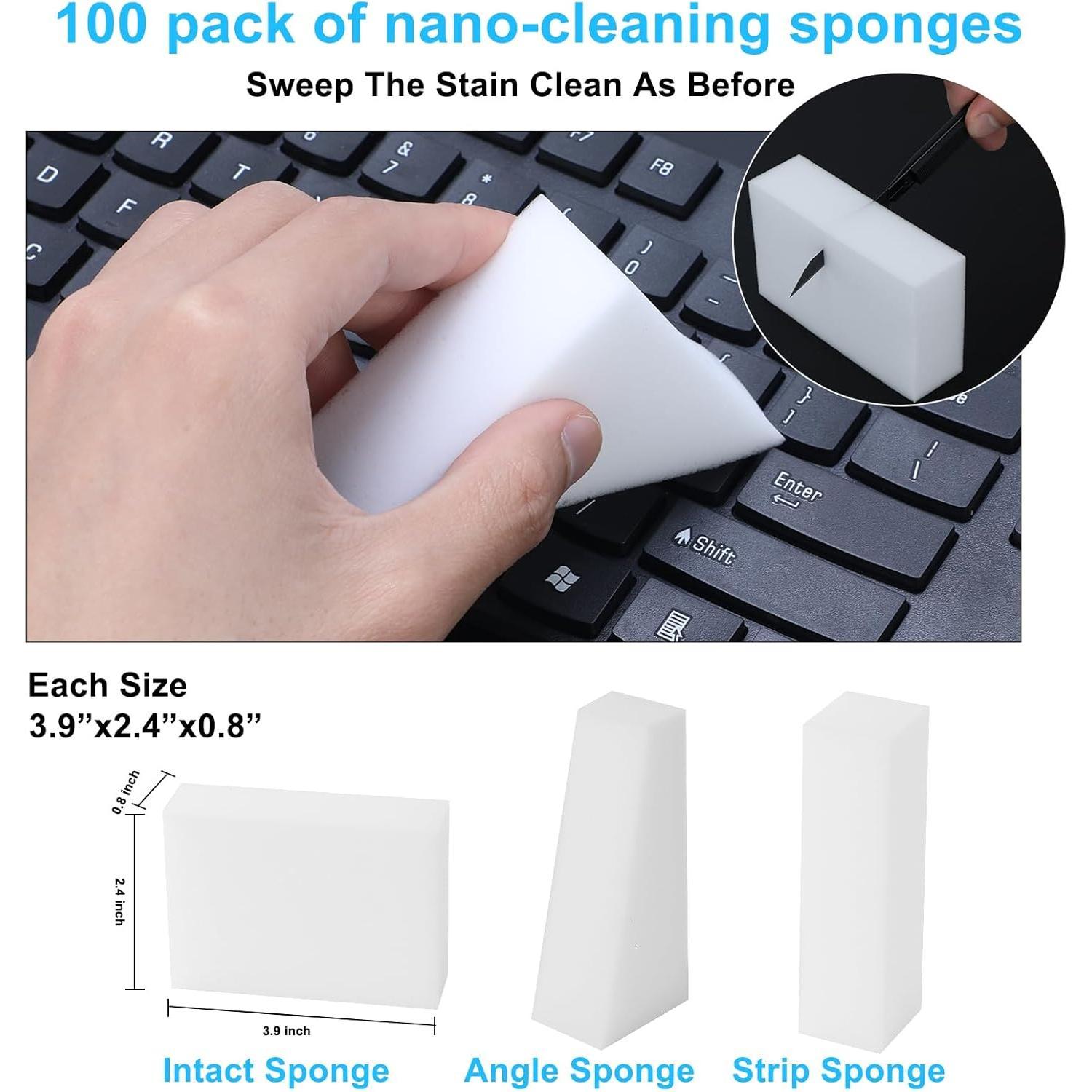 100 Pack Magic Sponge Eraser,Multi-Functional Household Cleaning Kitchen Dish Sponge for Furniture,Extra Thick and Long Lasting Melamine Cleaning Sponges for Bathroom,Bathtub, Wall Cleaner (100)