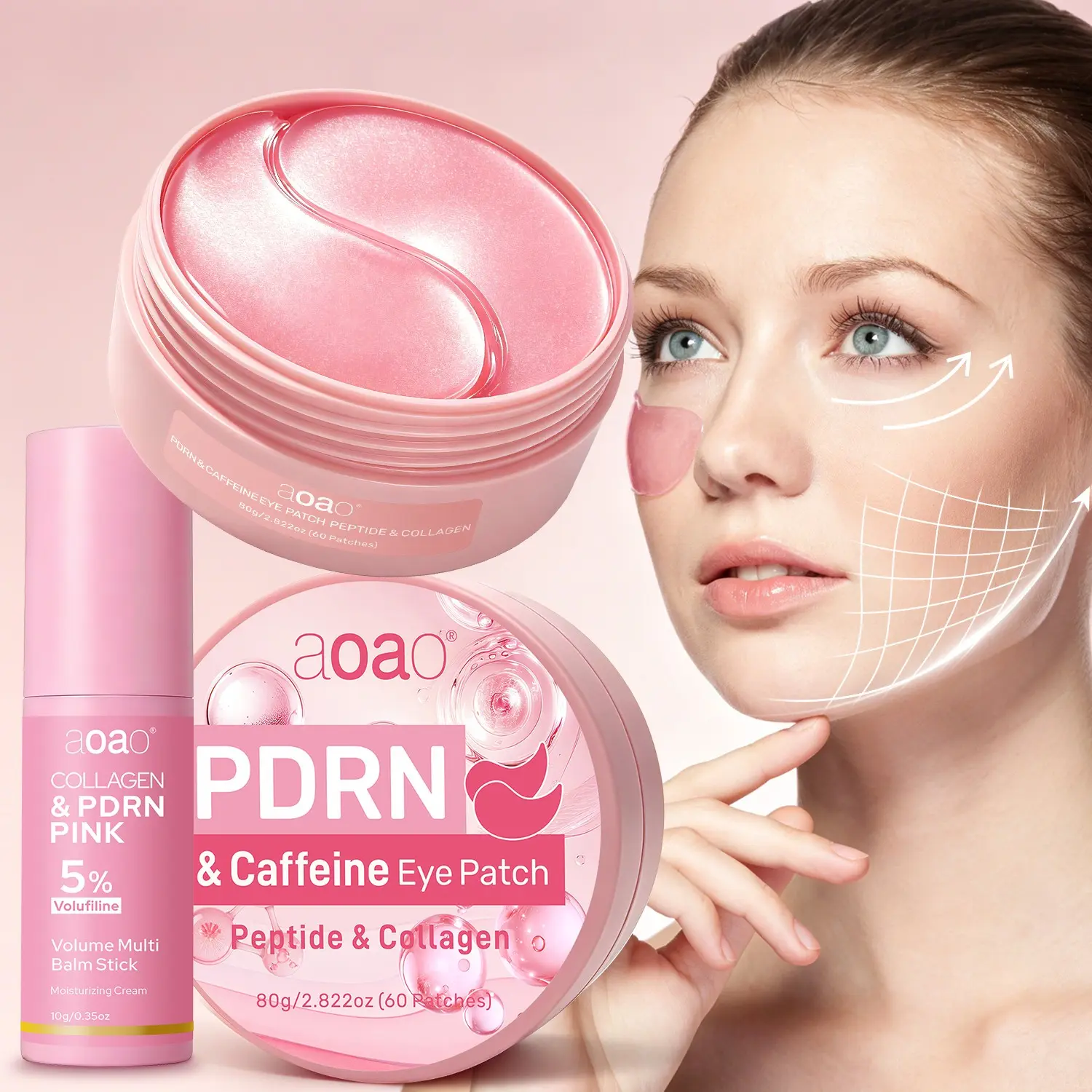 10g Collagen Multi-Functional Balm Stick + 60pcs Caffeine Pdrn Eye Masks, Hydrate, Firm, Brighten Skin, Reduce Fine Lines and Dark Circles