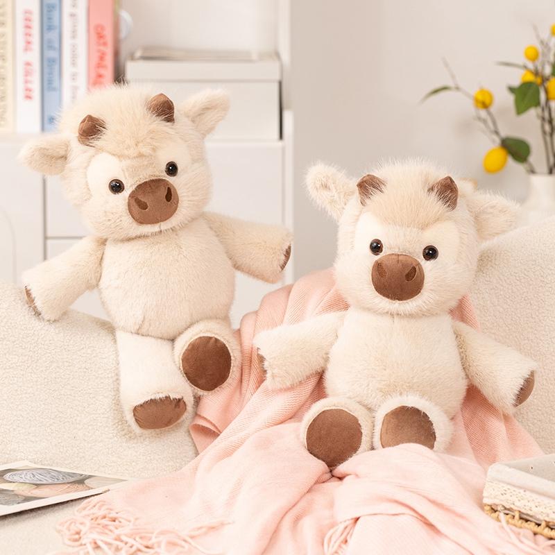 Wholesale Cuddly Plush Toys Cattle High Quality Fluffy Sitting Pose Doll Warm Cozy Children Companion Xmas Gift Home Decor Gift