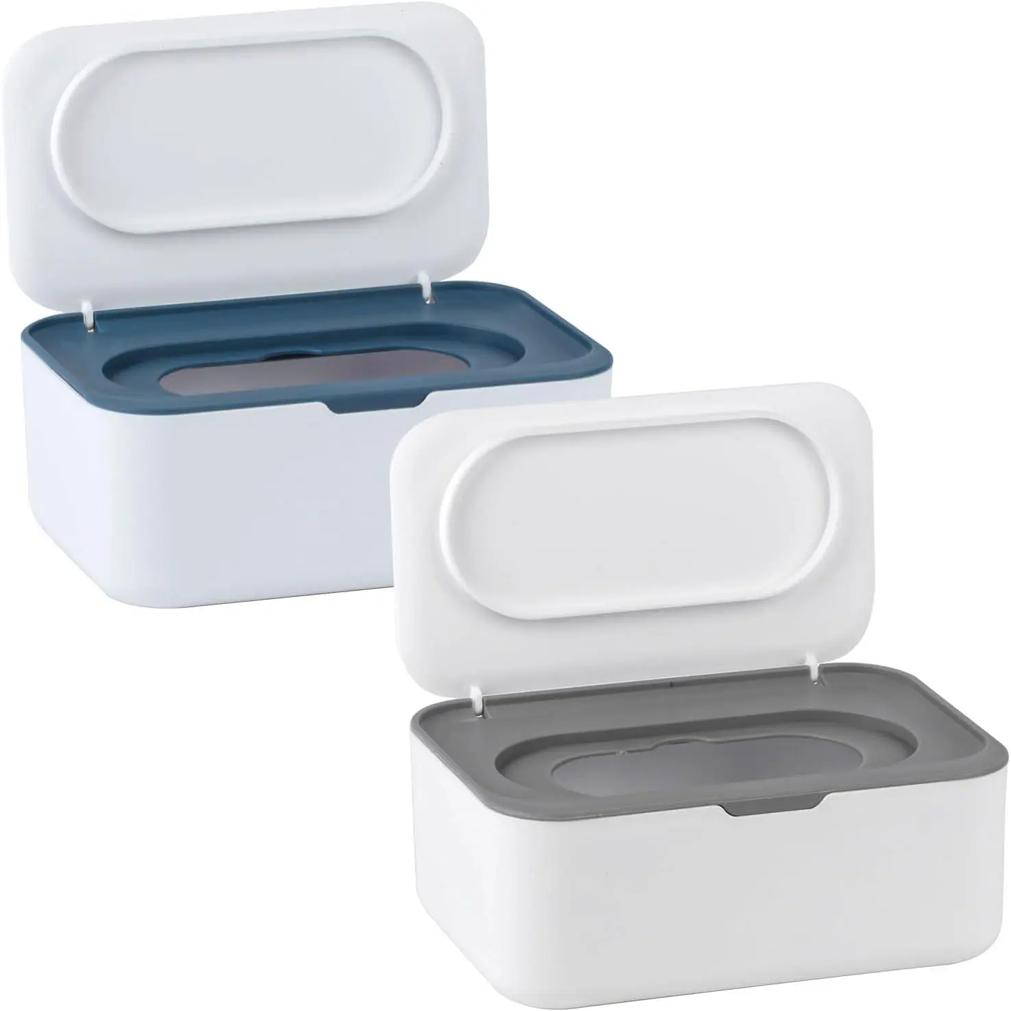 2Pcs Baby Wipes Dispenser,Wipe Holder Wipes Box for Baby & Adult(Gray/Blue)| Keeps Wet Tissue Fresh,Easy Pull Wipes Case,flushable wipes dispenser,baby wipe holder for baby wipe container