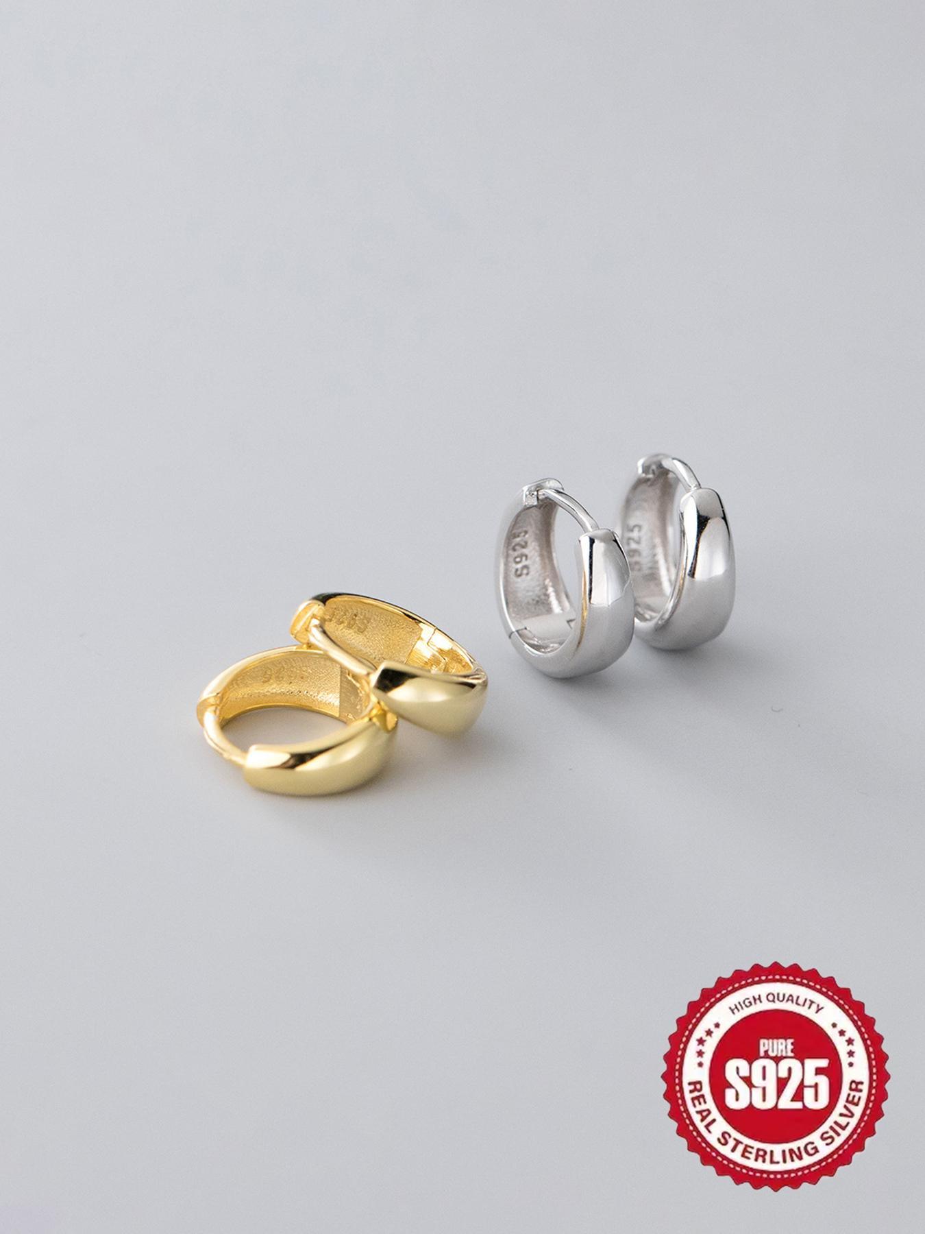 925 Sterling Silver Minimalist Wide Band Hoop Earrings, Elegant Minimalist Earrings, Fashionable Earrings for Women & Girls, Trendy All-match & Exquisite Jewelry for Birthday Gift