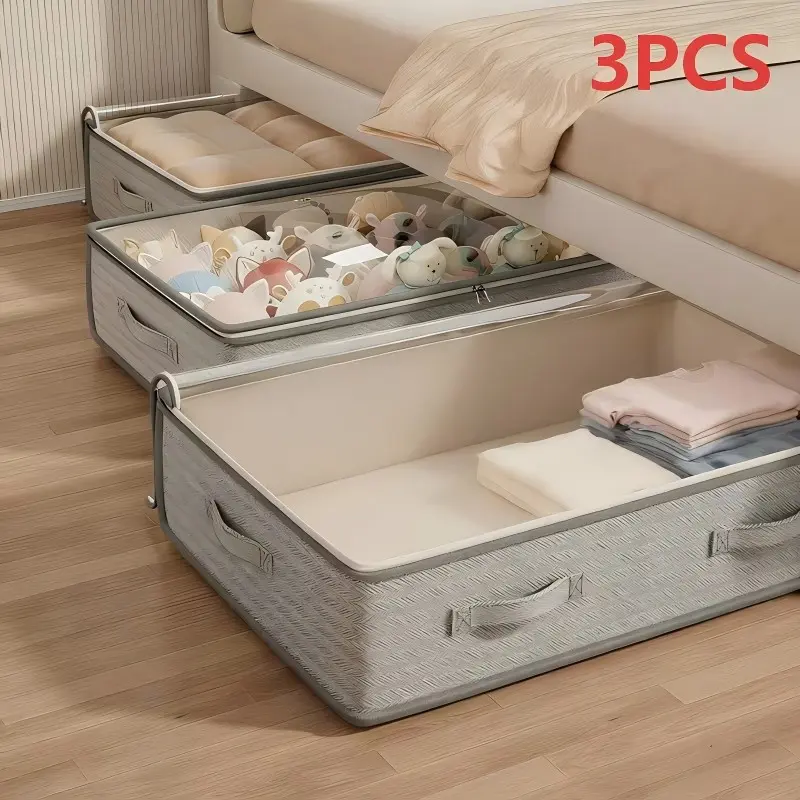 3-Piece Foldable Under-Bed Storage Organizer, Multi-Functional Closet Box for Blankets, Dresses, Pillows, Clothes, Space-Saving Design