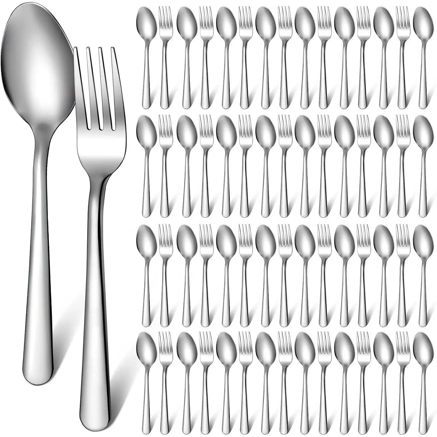 100 Pcs Bulk Forks and Spoons Stainless Steel Flatware Set | 50 Dinner Fork, 50 Teaspoon, 6.7 Inch Flatware Cutlery Mirror Polished Silverware, Kitchen Utensils for Home Restaurant