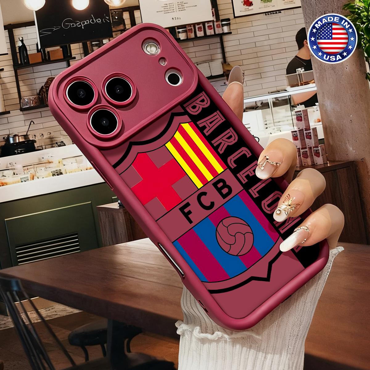 Stylish Barcelona Football Club Logo Sports Pattern Case for iPhone 17 16 15 14 Pro Max 13 12 11 XR XS Plus Air Slim Shockproof Anti Drop Protective Lightweight Durable TPU Cover