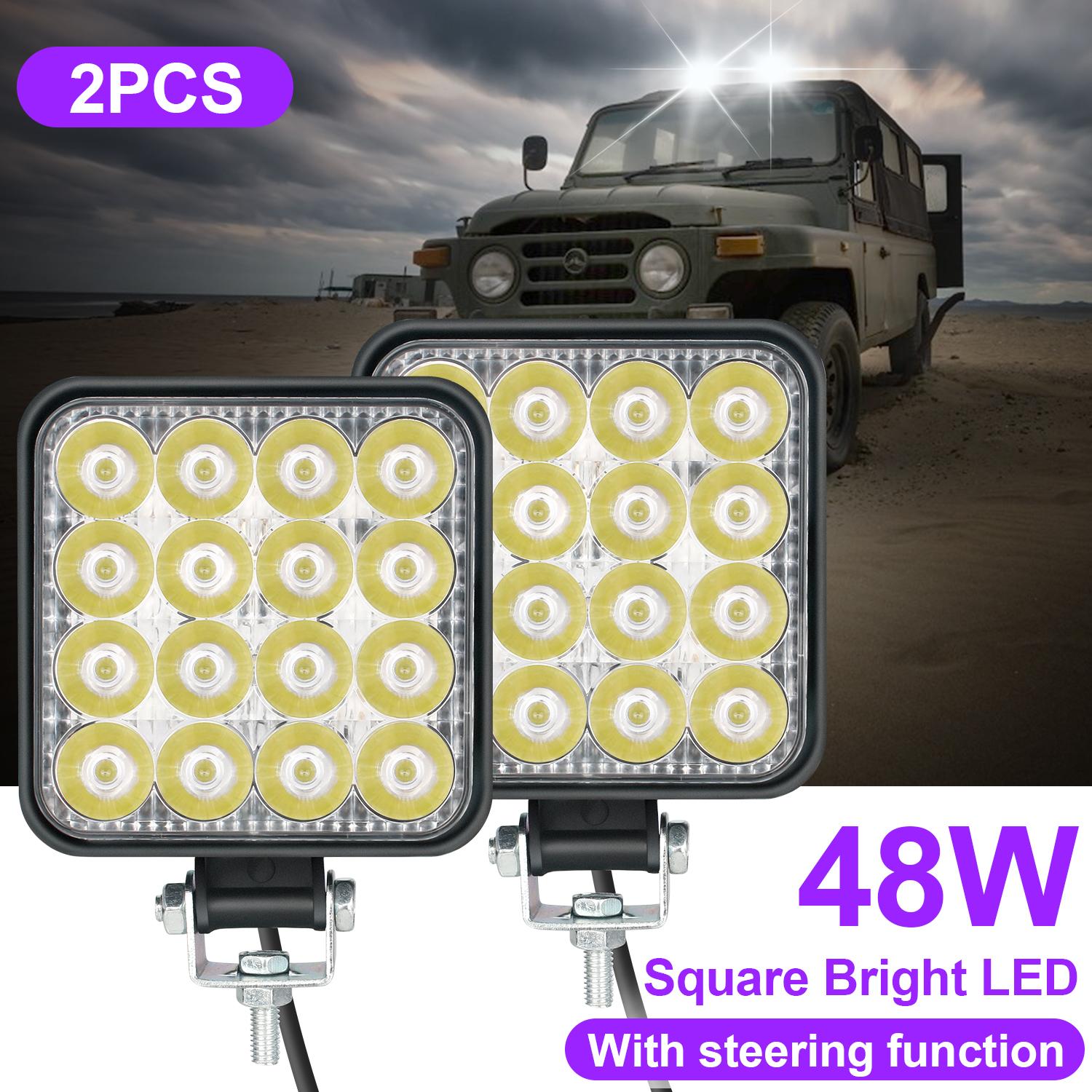 2pcs LED Truck Work Lights, 48W High Brightness LED Flood Light Bar, Work Light Truck OffRoad Tractor Flood Lights 12V-24V Square