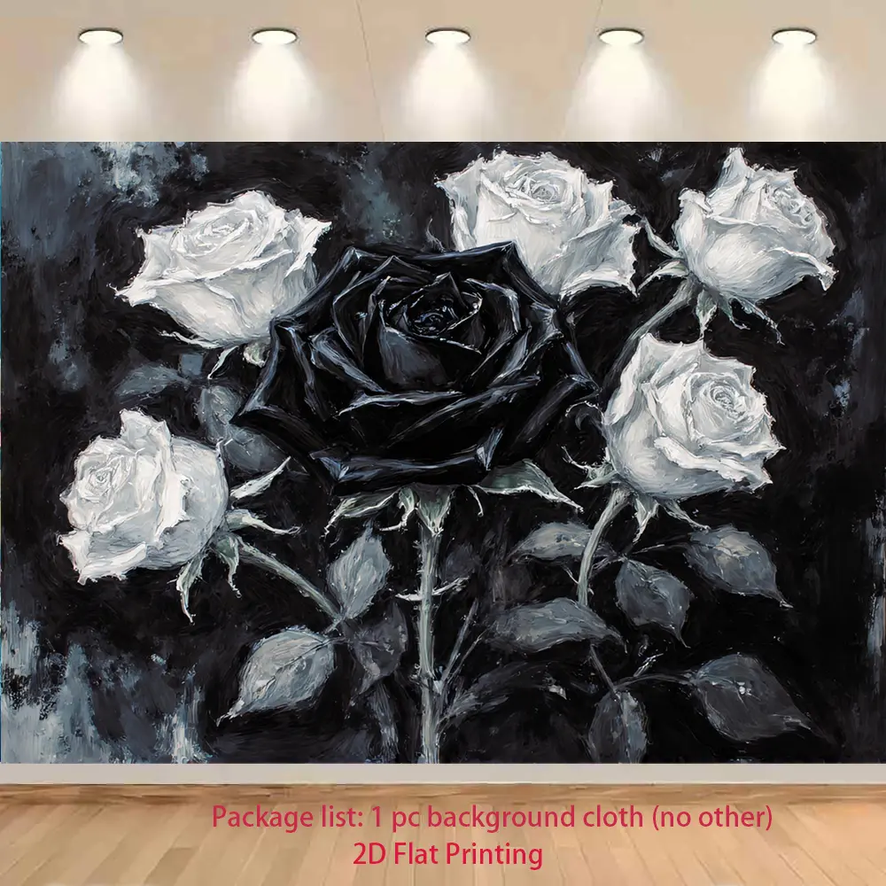 1pc Gothic Black and White Rose Tapestry Wall Hanging - Home Decor Accent, Medieval Roses, Floral Pattern, Large Horizontal Indoor Supply, Home Inspo, Gothic Look