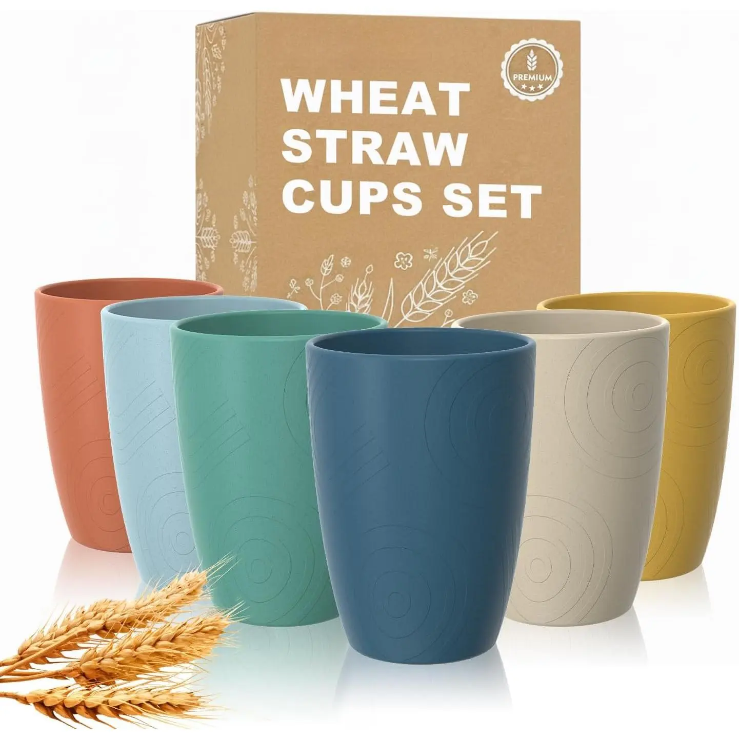 Wheat Straw Cups, Plastic Cups Unbreakable Drinking Cups Set of 6,  Plastic Cup 12 OZ, Dishwasher Safe Tumblers & Water Glasses, Multi
