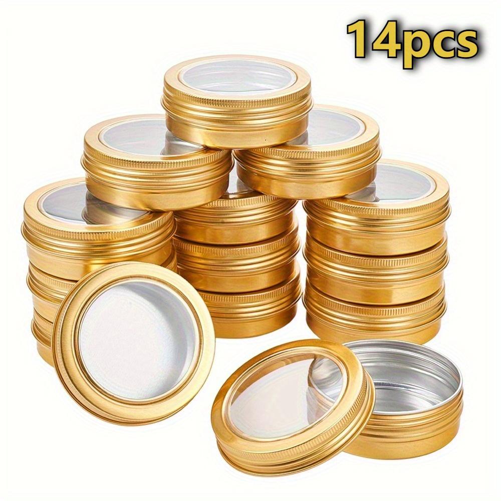 For Home Storage, Travel Organization & DIY Crafts, Classification Storage Solution, Gold Round Plastic Storage Jars, Transparent Window Lid Stackable, Effortlessly Handle Small Item Classification Storage, 14 Pack