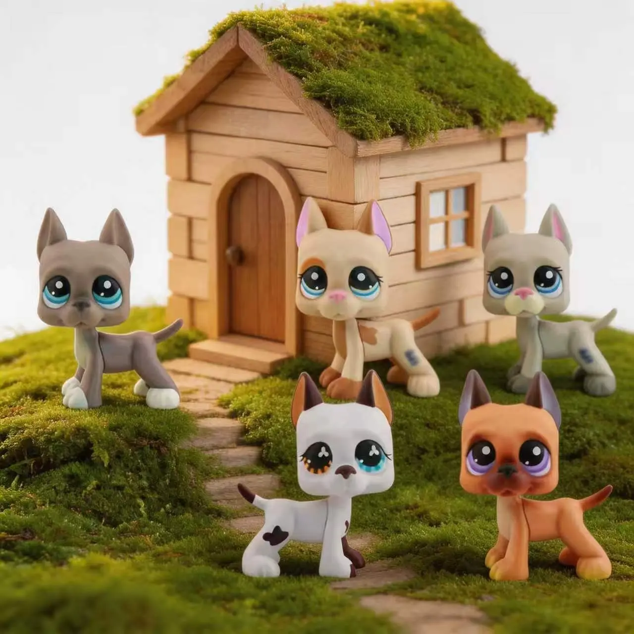 5pcs Mini Pet Shop Lps Great Dane Doll Ornaments, Rare Collectible Figures, Perfect Gift for Lps Fans, Ideal for Christmas & Birthdays