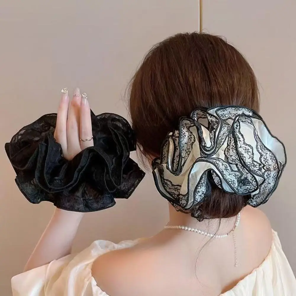2026 New Lace Trim Satin Scrunchie - Women's Accessories, 1 Size, Color Block Design, Vintage Court, Elegant Fairy Vibe, Soft Casual Everyday Summer Hair Accessory (Bag Charm & Twilly)