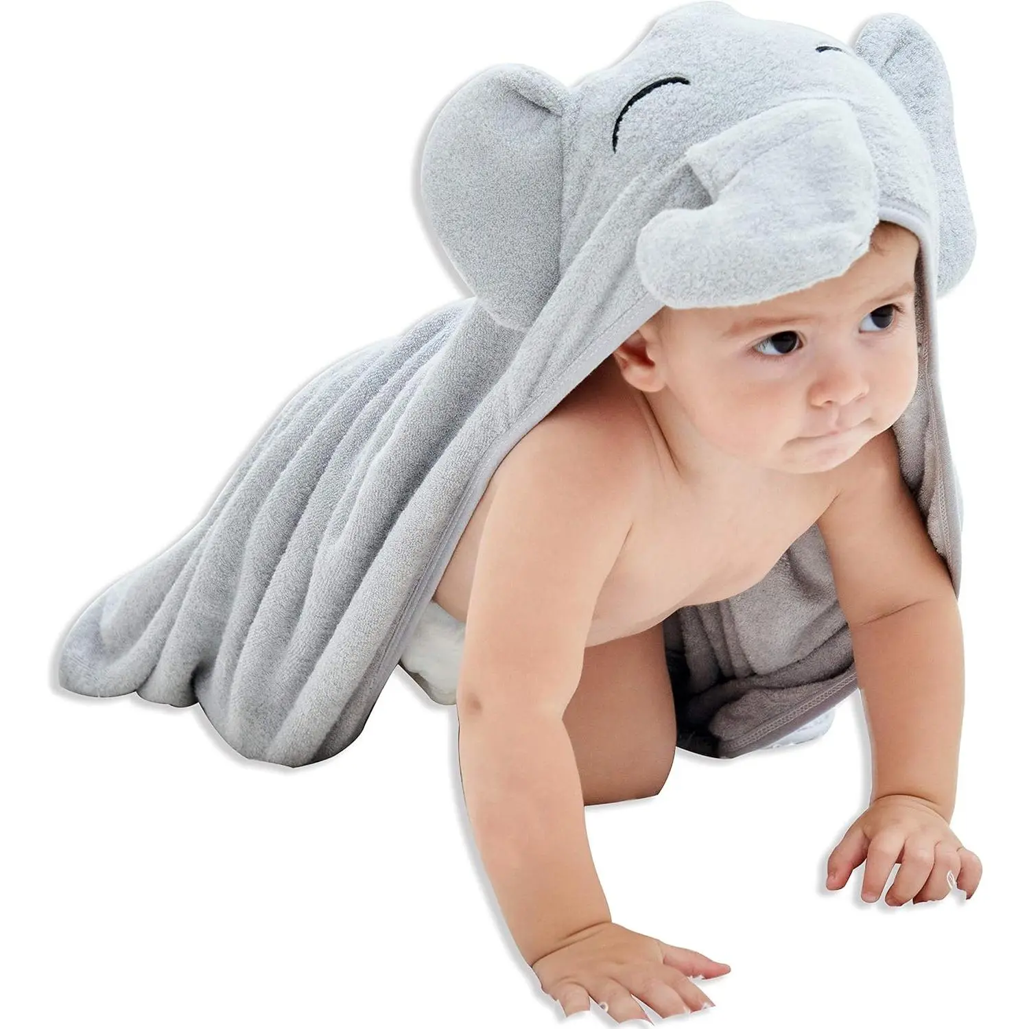 Hooded Towel - Rayon Made from Bamboo, Bath Towel with Bear Ears  Newborn, Babie, Toddler, Infant - Absorbent Large Baby Towel - Grey Elephant, 30 x 30 Inch New model