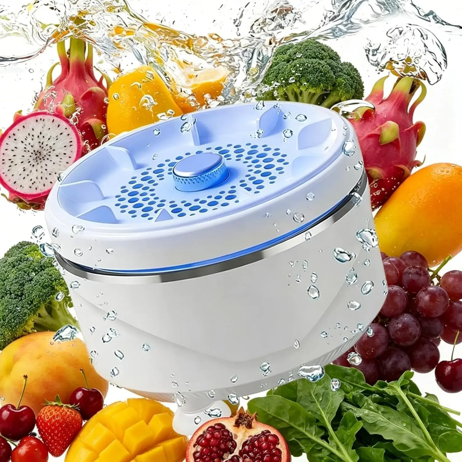Cordless Fruit and Vegetable Washing Machine, Vegetable Cleaner Device, Portable Automatic Fruit Washer, Waterproof Washing Machine for Fruits, Vegetables, Meat and Tableware