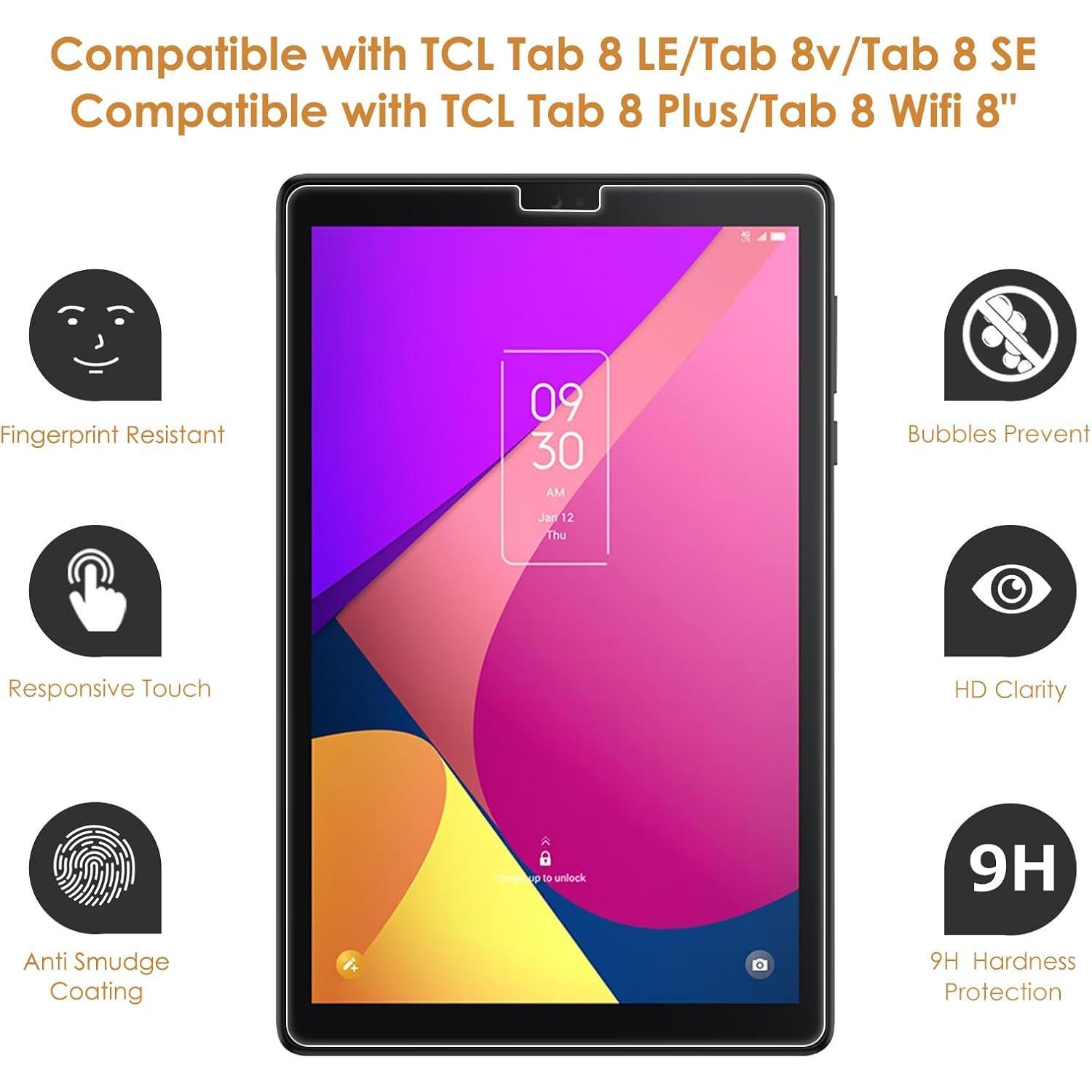 2-Pack Screen Protector Compatible with TCL Tab 8 LE 8"/Tab 8v/Tab 8 SE/Tab 8 Plus/Tab 8 Wifi, [HD Clarity] Tempered Glass Replacement for TCL Tab 8 (Model: 9137W,9132X, 9138S, 6048E, 91232X1)