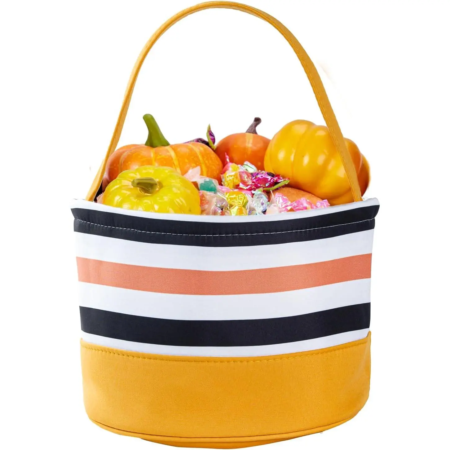 Halloween Basket Bucket Bag for Trick or , Orange Polka Dot Design Candy Tote with Handle, Large Capacity Container for Halloween Party Favors, Decorations and  Storage