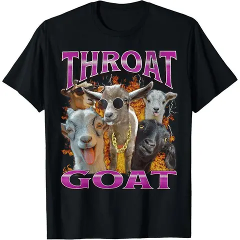 Unisex-Adults Throat Goat Funny Offensive Adult Humor Bootleg Y2K Graphic T-Shirt - Black, Small - Short Sleeve - T-Shirt - Unique Graphic Design