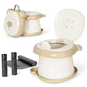 Portable Travel Potty Seat  Toddlers with Splash Guard, Foldable Potty Training Toilet  Boys & Girls, On The Go Kids Car Potty, Includes Free Travel Bag and Disposable Potty Liners, Khaki