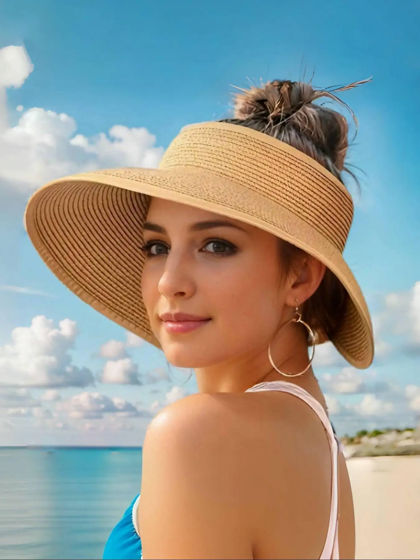 Women's Bowknot Design Straw Hat, Casual Summer Sun Braided Visor Hat for Women & Girls, Fashion Accessories for Travel Beach Vacation