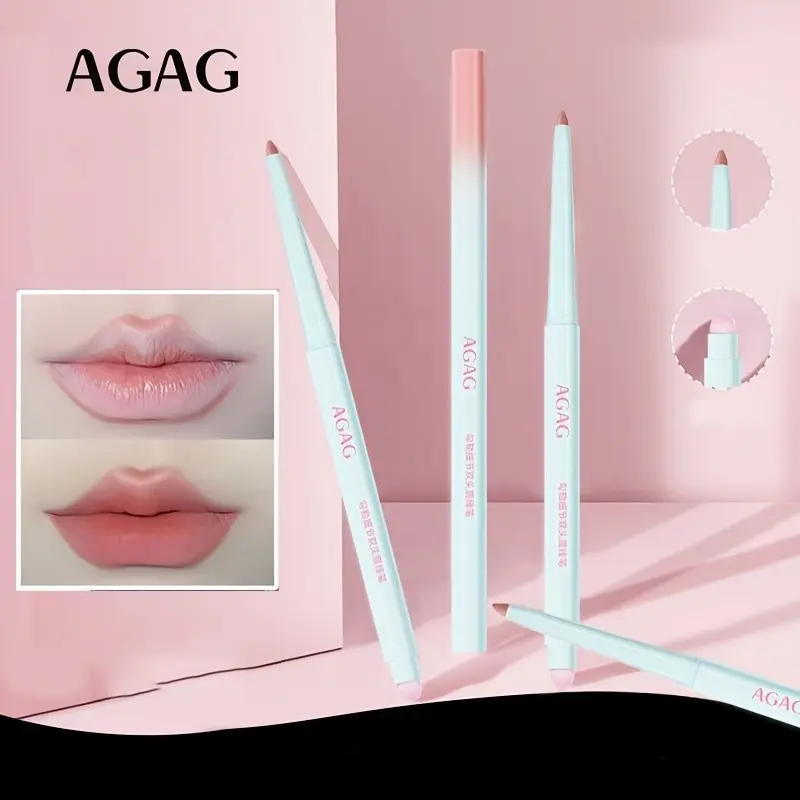 AGAG Gradient Tube Double Head Lip Liner Smooth Color Payoff Non Drying Precise Define Cupid’s Bow Blur Lip Edge Matte Soft Focus Effect For Beauty Lover Refine Perfect Lip Shape