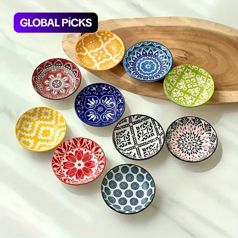 Ceramic Dipping Bowl Set, 10pcs Colorful Flower Pattern Seasoning Bowl, Multifunctional Sauce Bowl for Home Kitchen Restaurant #GLOBAL PICKS
