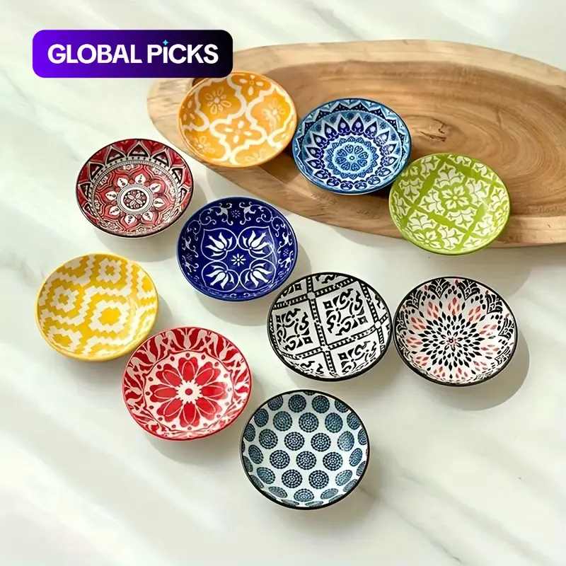 Ceramic Dipping Bowl Set, 10pcs Colorful Flower Pattern Seasoning Bowl, Multifunctional Sauce Bowl for Home Kitchen Restaurant #GLOBAL PICKS