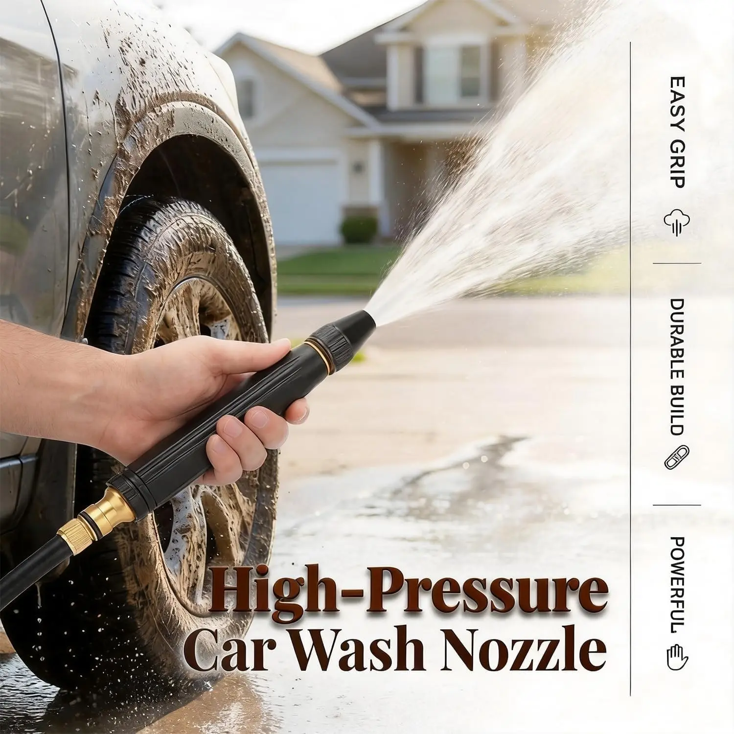 High-Pressure Car Wash Nozzle, Heavy Duty Garden Hose Nozzle with Easy Grip, Powerful Water Sprayer for Car Washing, Garden Watering, and Beach Gear Rinsing