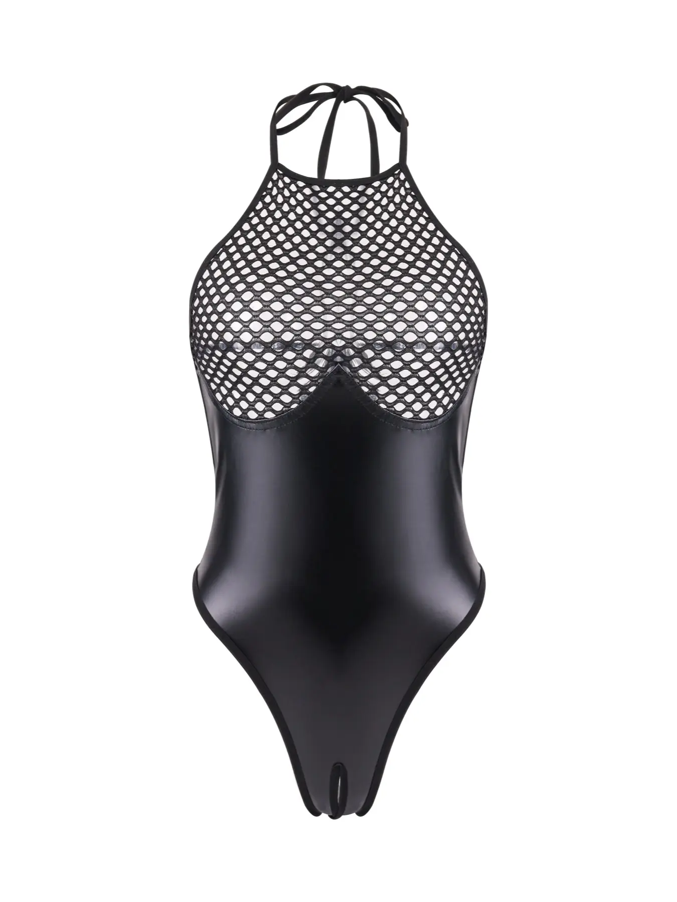 Sheer Mesh Halter One-Piece Dress, Breathable Lattice Design, Shiny Finish, Bodycon Fit, Party Wear, Nightclub, Photo Shoot