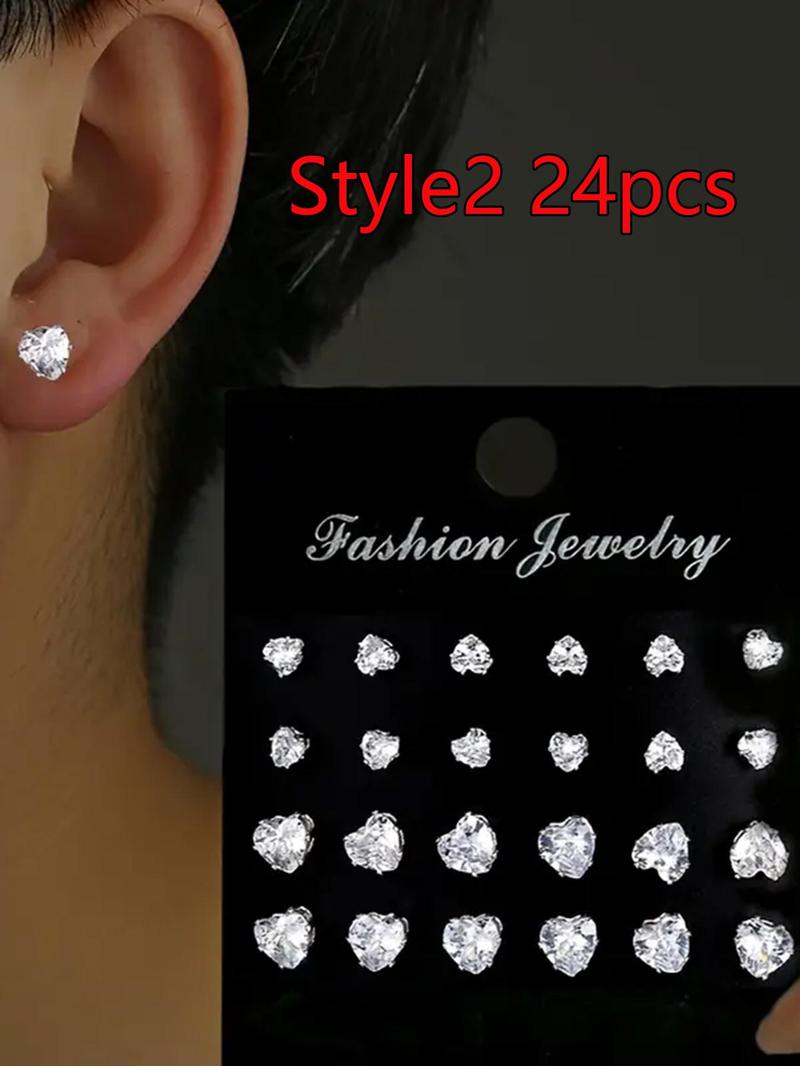 Fashion Mixed Size Rhinestone Decorated Stud Earring, Casual Heart & Square Shaped Stud Earrings for Women & Men, Jewelry for Party, Daily Clothing Decor for Girl & Boy, Valentine's Day Gift