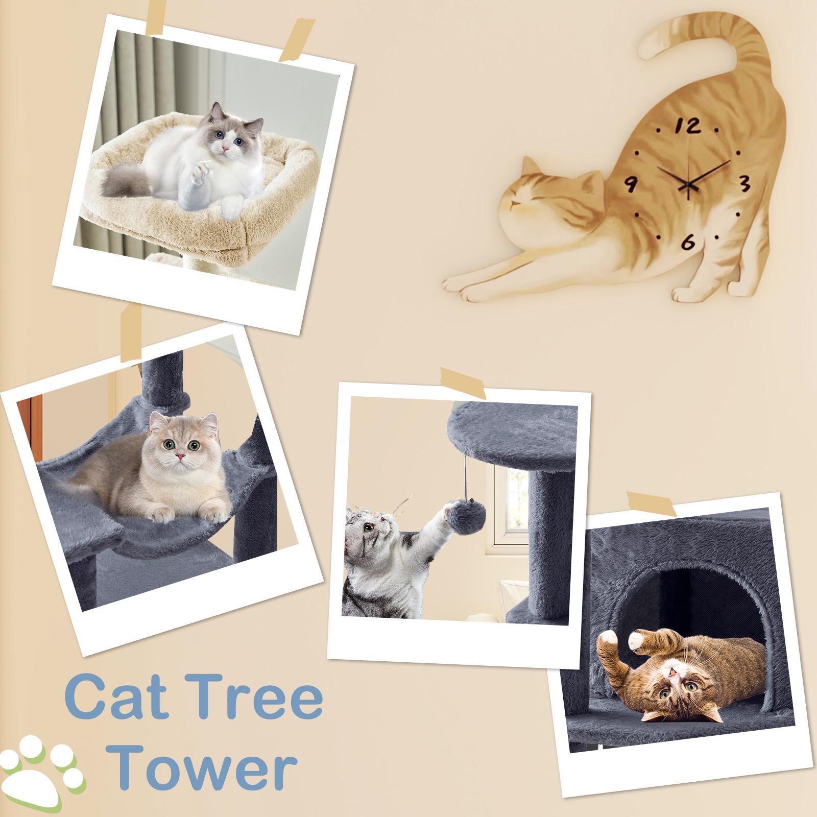 44 Inch Indoor Cat Tree, Cat Tower - Multi-Level Cat Condo Cat Furniture with Scratching Post, Hammock, Cave, Anti-Tilt Stable House Condo Pet Playhouse, Easy to Assemble, Perfect Gift for Indoor Kittens And Cats, Pet Home