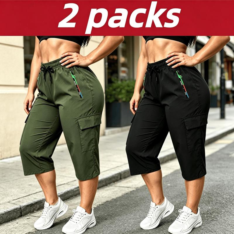 2PC Classic Women's Workwear Cropped Pants From Europe and America, Suitable for Spring, Summer, Autumn Sports, Outdoor Hiking Pants with Multiple Pockets