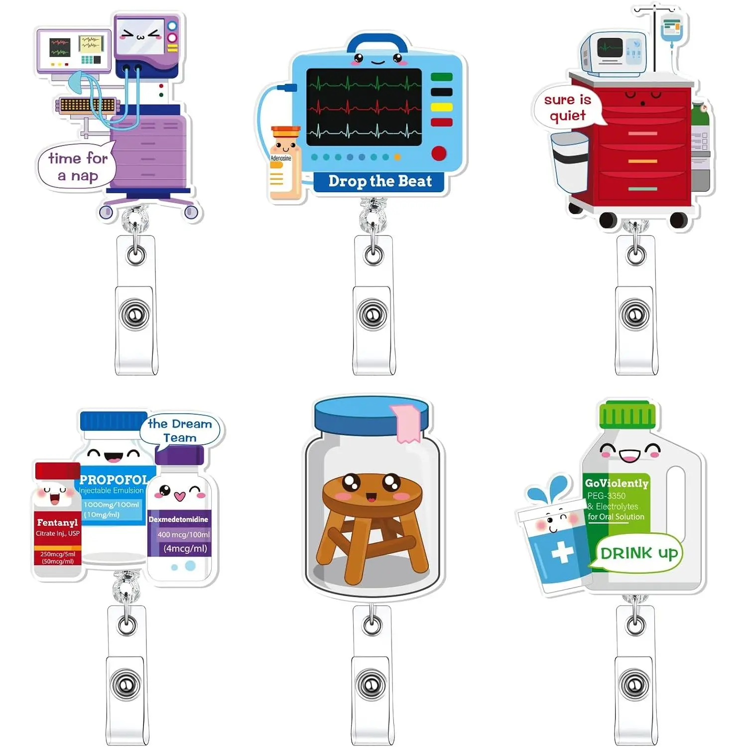 6 count Nurse Badge Reels Holder Retractable  ID Clip Nurse Badge  Holder for ICU Er Student Teacher  Rn LPN  Assistant Work Office
