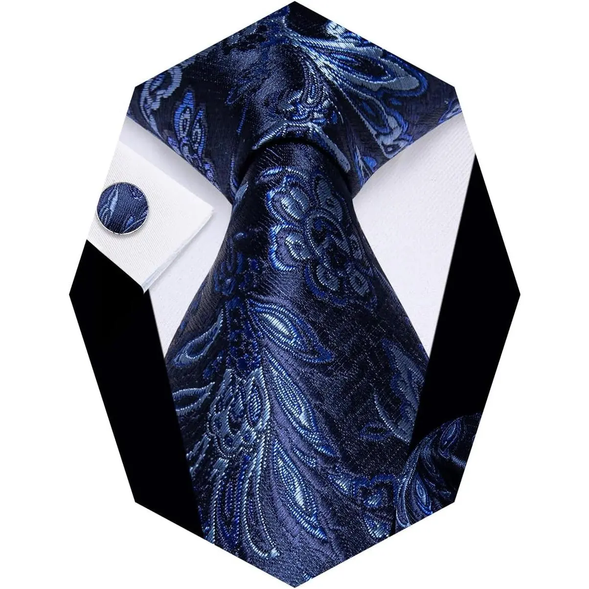 Paisley Silk Woven Tie Set with Floral Necktie, Handkerchief & Cufflinks for Business Wedding Party(Gift)