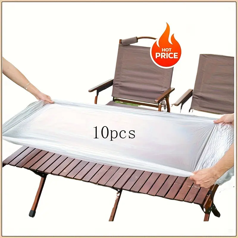 10pcs Disposable Outdoor Camping Tablecloths, with Drawstring Elastic Band Design, Suitable for Outdoor Party Tablecloths, Can Be Used for Outdoor Camping Picnics, Suitable for Round Tables, Square Tables, And Chairs And Stools