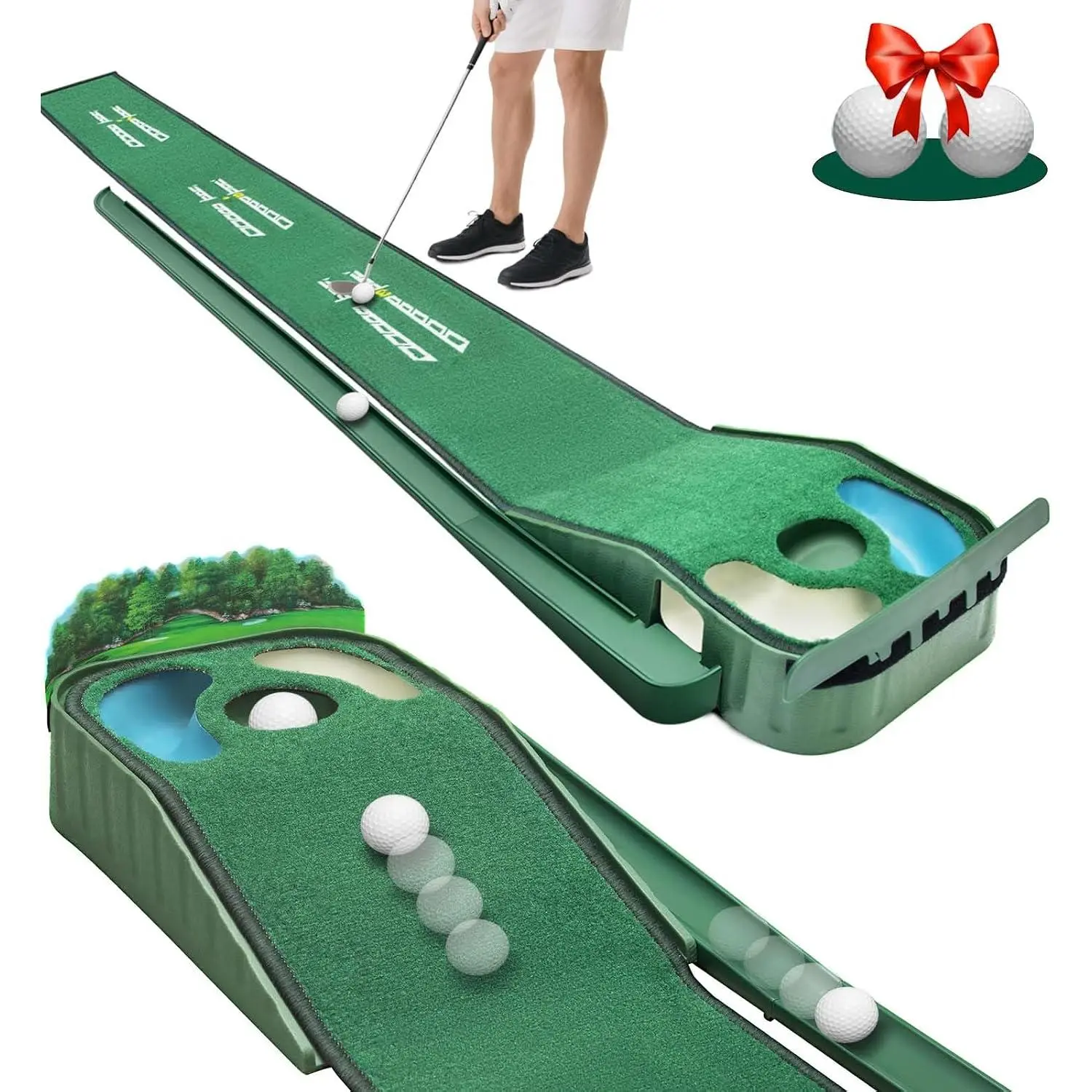 Putting Green Indoor - Golf Putting Mat with Realistic Green Speed, Hazard Putting Mat, Ball Return,  Surface, 8ft Practice Putting mat, Indoor&Outdoor  Aid -  Golf