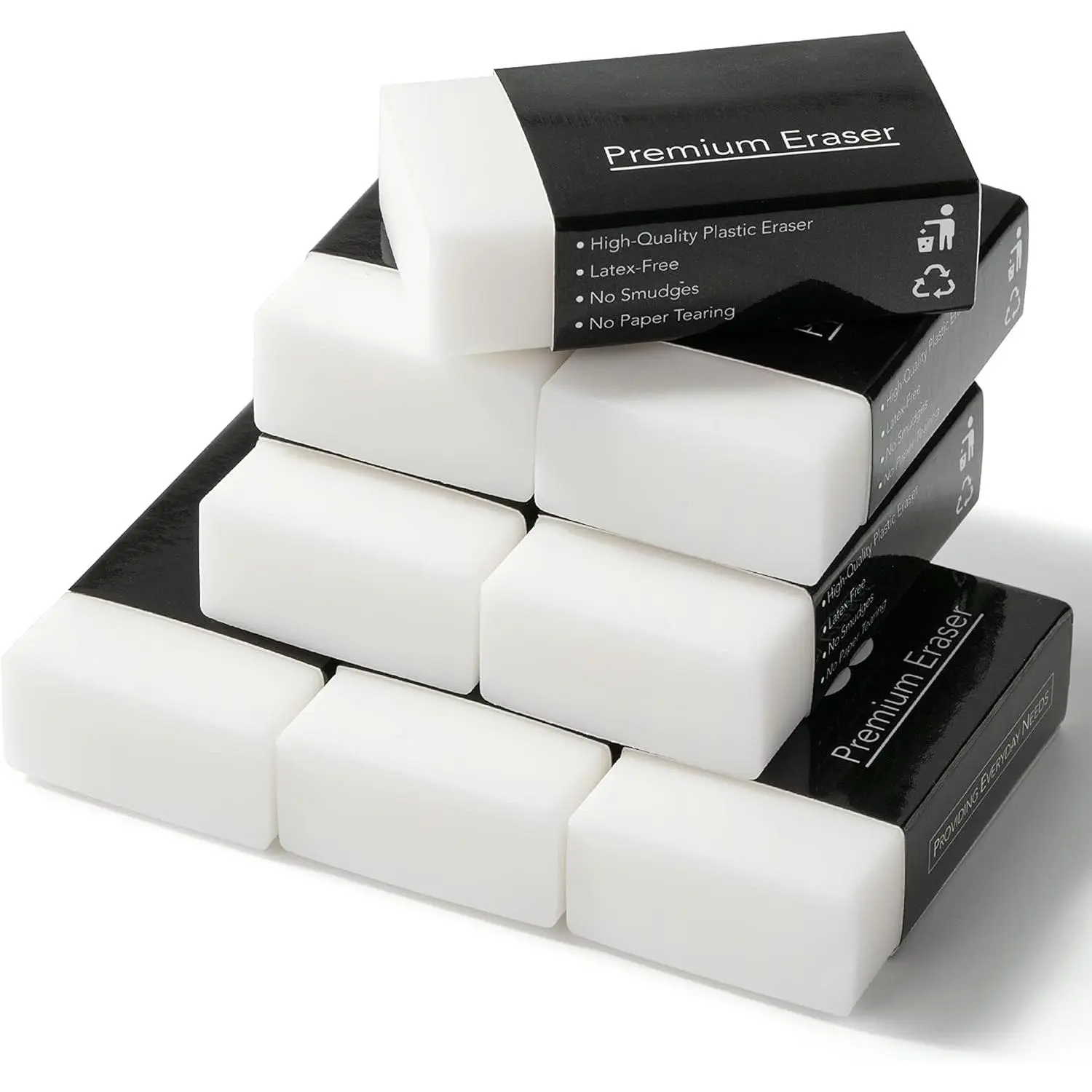 White Pencil Eraser, 8 Pack| Large Latex Free Block Erasers for School, Office, Art Sketching, Homework, Exams, Clean Smudge-Free Correction