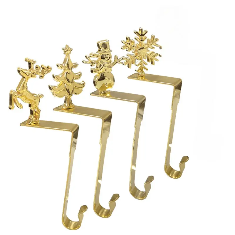 4Pcs Christmas Mantel Hooks, Metal Decorative Hanging Hooks for Wreaths, Stockings & Ornaments, No-Drill Over-Mantel Hooks for Fireplace, Door, Shelf & Home Holiday Decorations