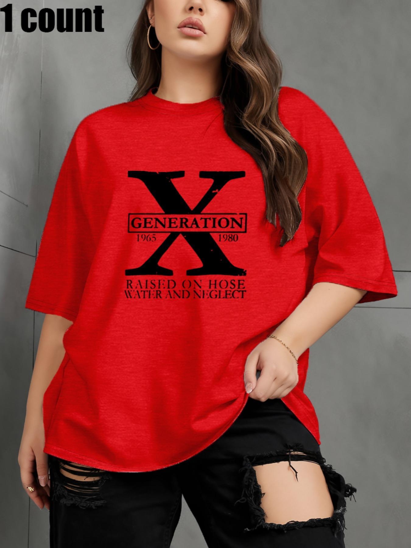 【Plus Size】 Letter Print Round Neck Tee, Casual Short Sleeve Crew Neck Printed T-Shirt for Daily Outdoor Wear, Women Clothing for All Seasons