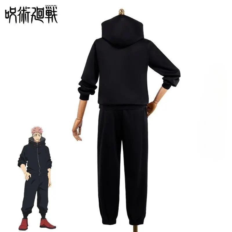 Fantasia Yuji Cosplay Itadori Costume Hoodie Pants Anime Roleplay Uniform Coat Pants Wig Black Clothing Men Halloween Costume