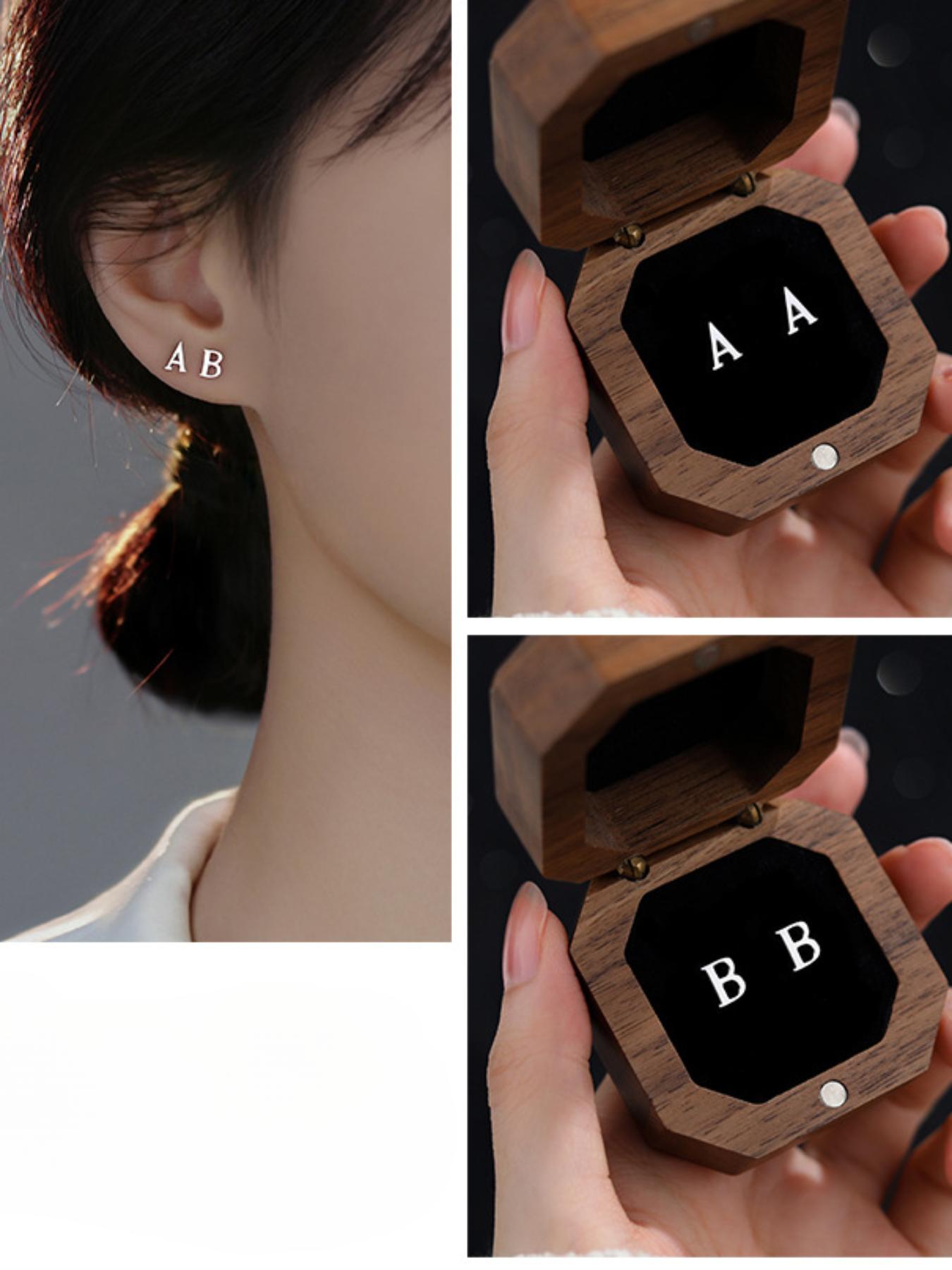 S925 Sterling Silver 26 Letter Design Earrings, Studs Earrings, Fashionable Jewelry for Women & Girls, Trendy All-match & Exquisite Jewelry for Birthday Gift