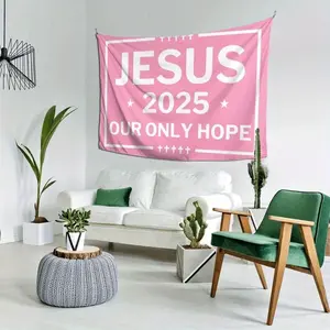 Durable Build, Gymini "Jesus 2025 Our Only Hope" Pink Tapestry - Patriotic Christian Faith Wall Decor, God Bless America 60x40 Flag, Durable Polyester Peach Skin Fabric, Horizontal Banner for Home & Living Room, Inspirational Wall Decor