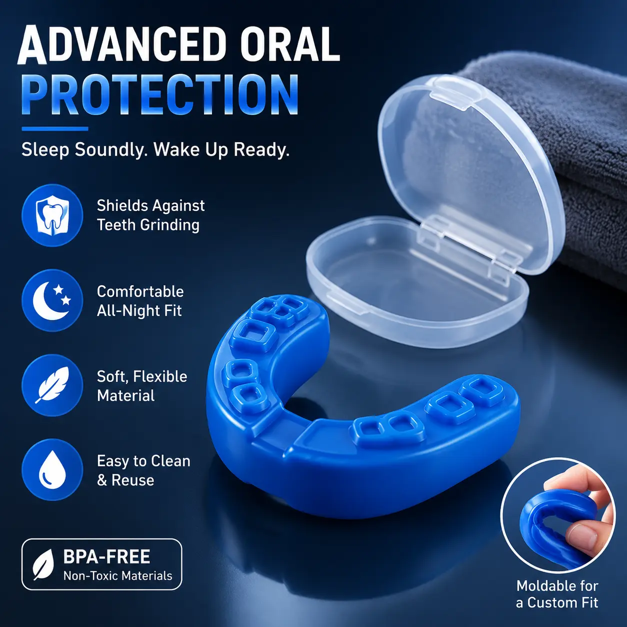 High-Performance Custom-Fit Silicone Mouthguard for Adult Boxers and Martial Artists — Durable, Impact-Resistant, Breathable, and Ergonomically Designed for Optimal Oral Protection During Sparring, Training, and Competitive Combat Sports