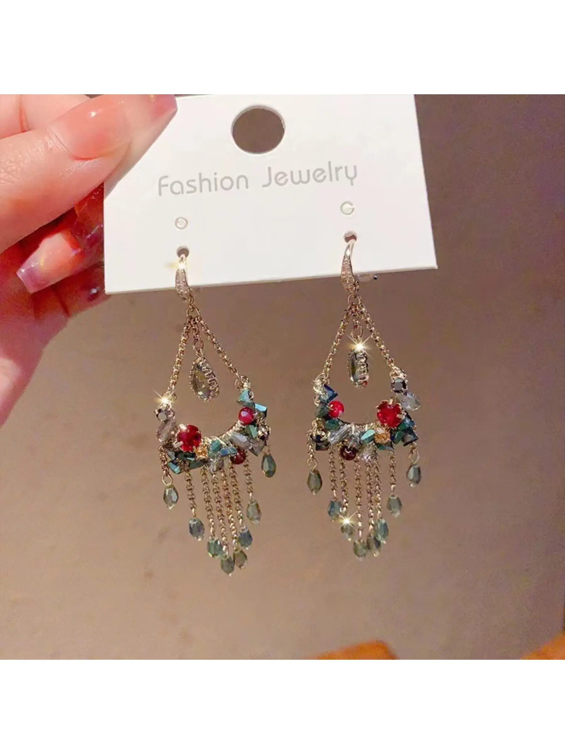 Tassel Zircon Drop Earrings, Fashionable, Sweet and Versatile Water Drop Tassel Earrings, Antique Hanfu Horse-faced Skirt Earrings