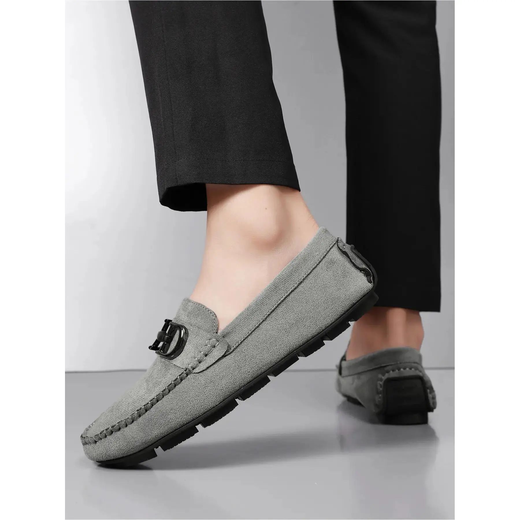 YYW1 Men's Handmade Suede-On Flat Loafers, On Footwear, Rubber Sole Soft Lightweight Casual Driving Shoes, Walking Shoes