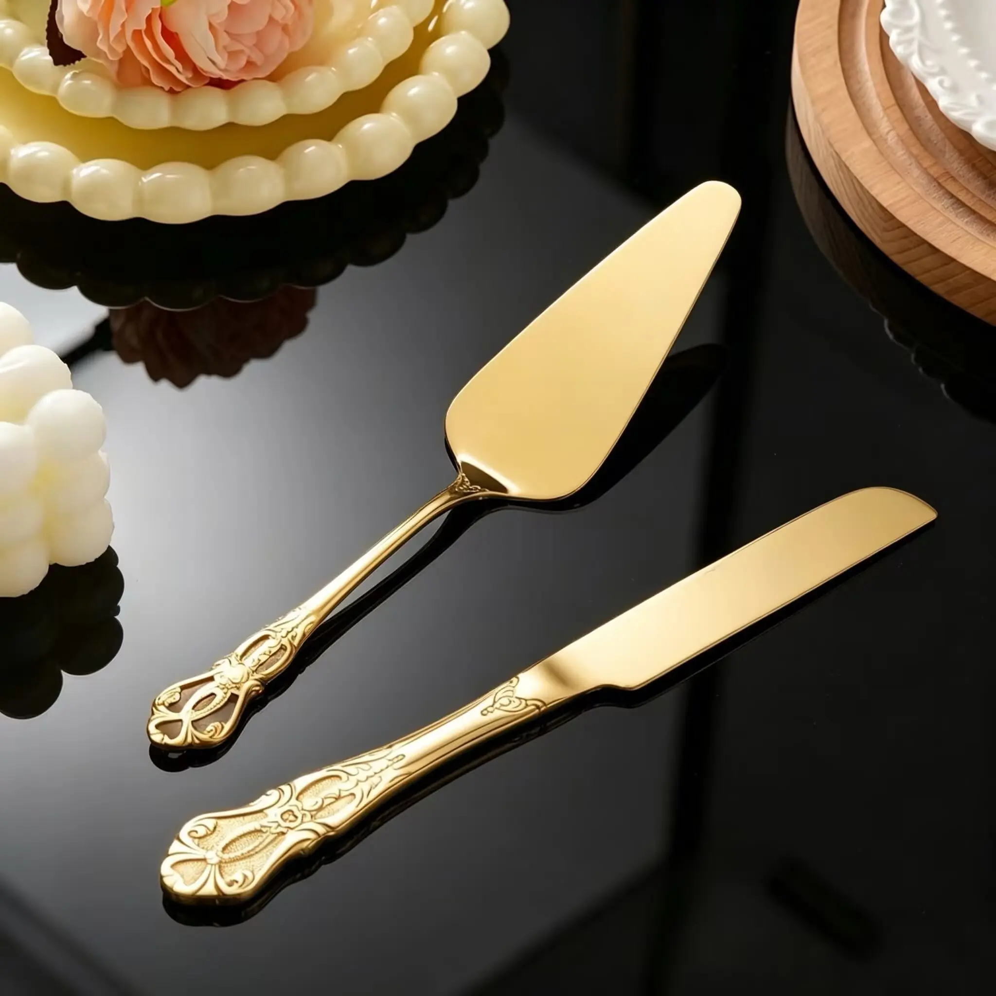 2pcs Stainless Steel Dessert Knife Set, Vintage Cake Knife and Pie Server, Elegant Party Set, High-End Kitchen Baking Tools