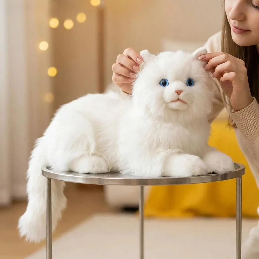 9.8in Polyester Fabric Realistic Cat Plush, Fluffy Touch Lifelike Stuffed Kitten Pillow, Cuddly Stress Relief Companion Gift for Ages 14+ (Toys & Hobbies, Classic & Novelty Toys), 14 And Above