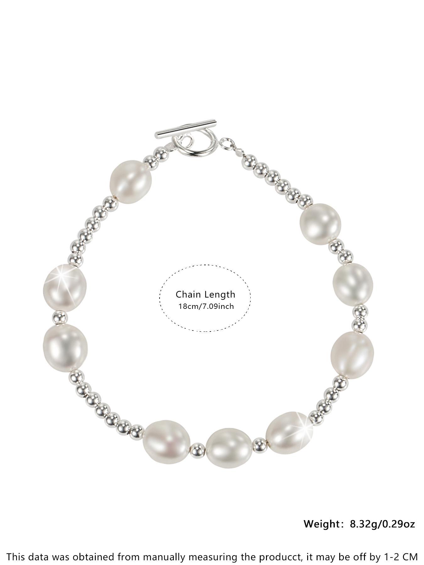 S925 Sterling Silver Freshwater Pearl Decorated Bracelet, Fashion Jewelry for Party, Daily Clothing Decor, Trendy All-match & Exquisite Jewelry for Birthday Gift