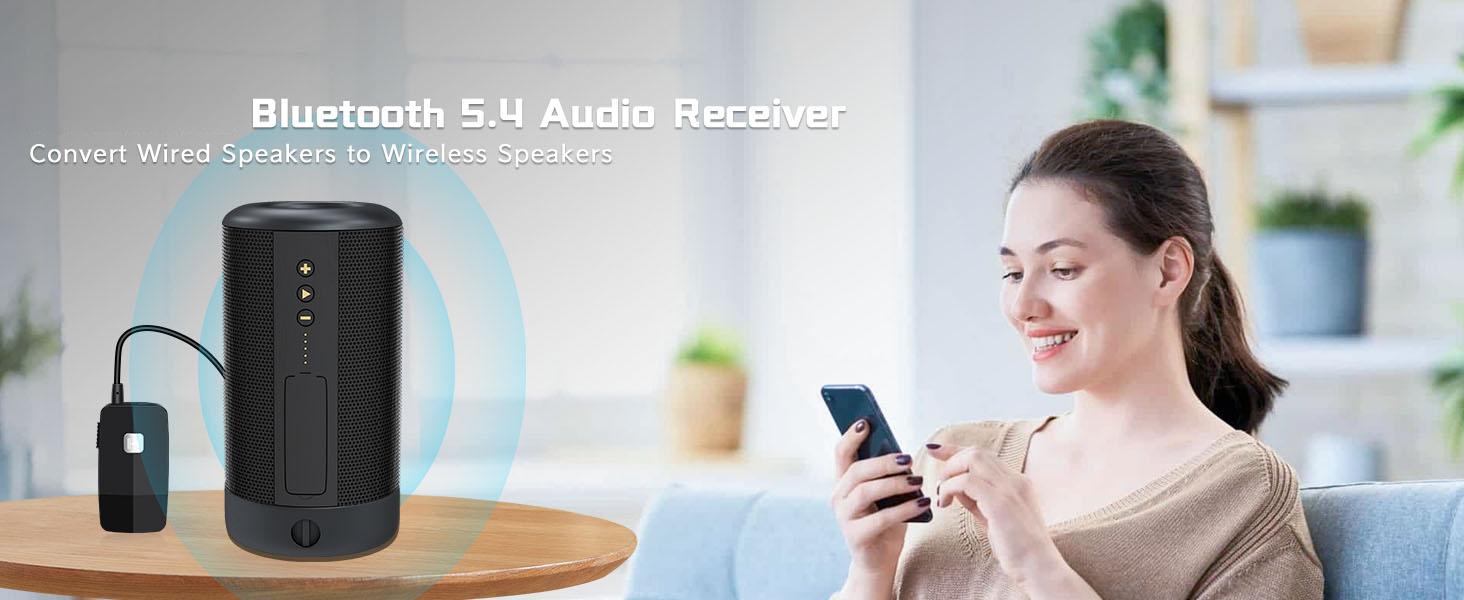 Advanced Bluetooth 5.4 Receiver for Home Stereo, Wireless Audio Adapter for Wired Speaker Car Stereo Music Streaming with 3.5mm RCA Jack, 20 Hours Playtime, Easy to Slide ON/Off, Multi-Point