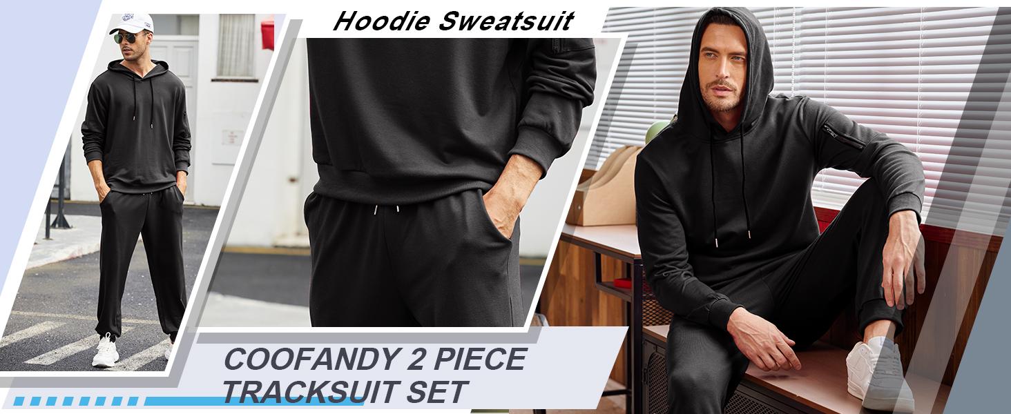 MIQI Men's rendy casual Tracksuit 2 Pack Hooded Athletic Sweatsuits Casual Running Jogging Sport Suit Sets