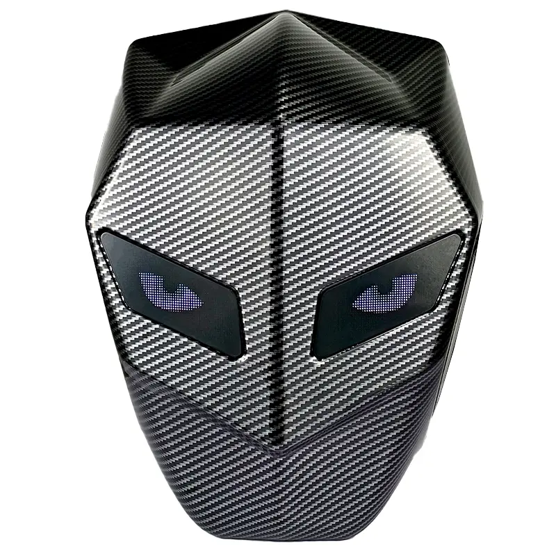 Smart LED Knight Backpack (Carbon Fiber Night Shadow), Bluetooth Programmable Pixel Art Screen. Hard Shell Expandable 15.6" Laptop Motorcycle Helmet Bag with USB Charging. Cool Cyberpunk Biker Gift (Power Bank Not Included)
